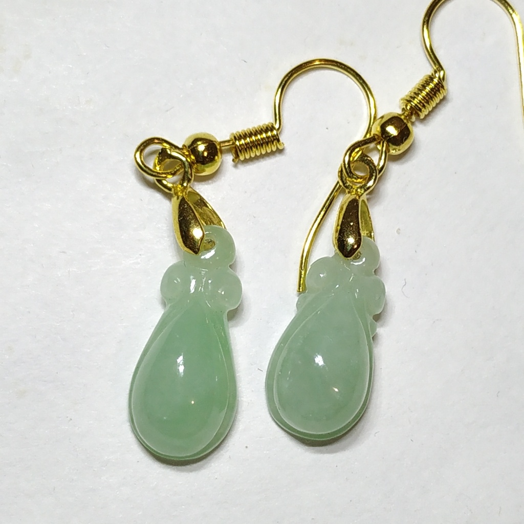 Authentic Type A Natural Green Jade Earring